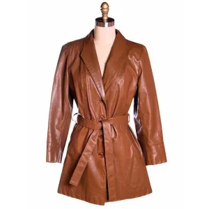 Vintage Ladies Trench Coat Leather Avanti 1970s Sz Small