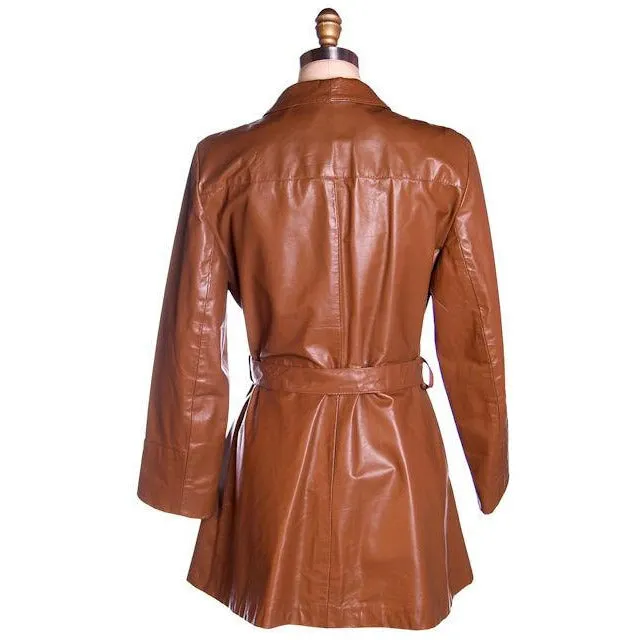 Vintage Ladies Trench Coat Leather Avanti 1970s Sz Small