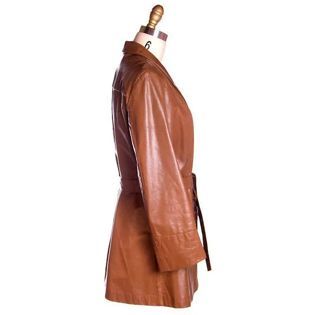 Vintage Ladies Trench Coat Leather Avanti 1970s Sz Small