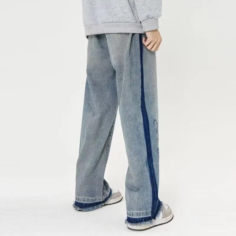 Vintage Letter Embroidery Straight Leg Jeans