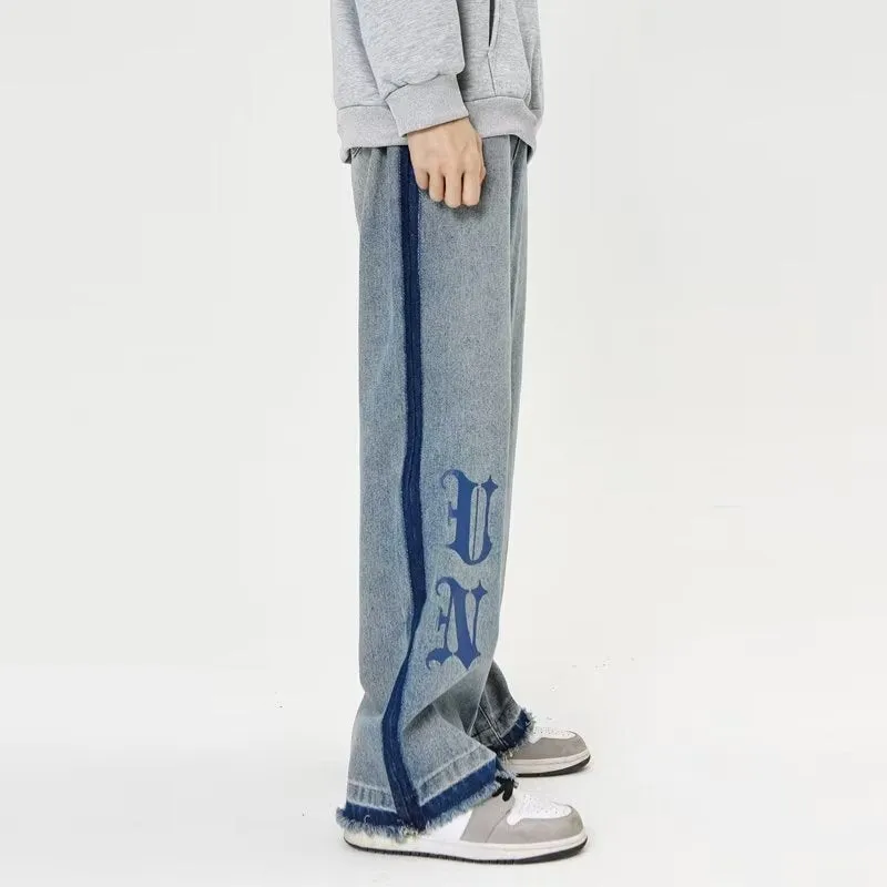 Vintage Letter Embroidery Straight Leg Jeans