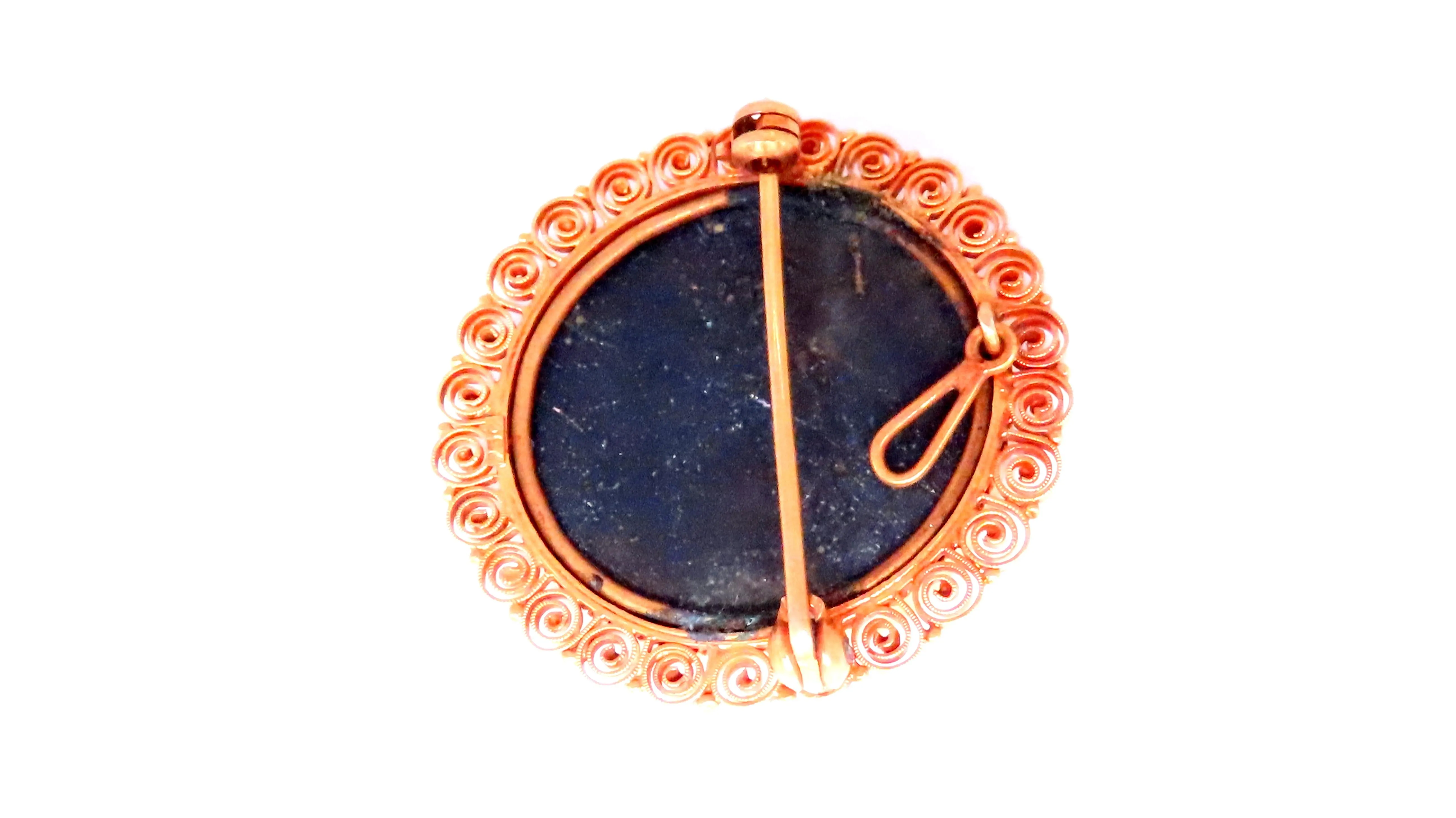 Vintage Pietra Dura Inlay Mosaic Flower Pin 18kt 12404