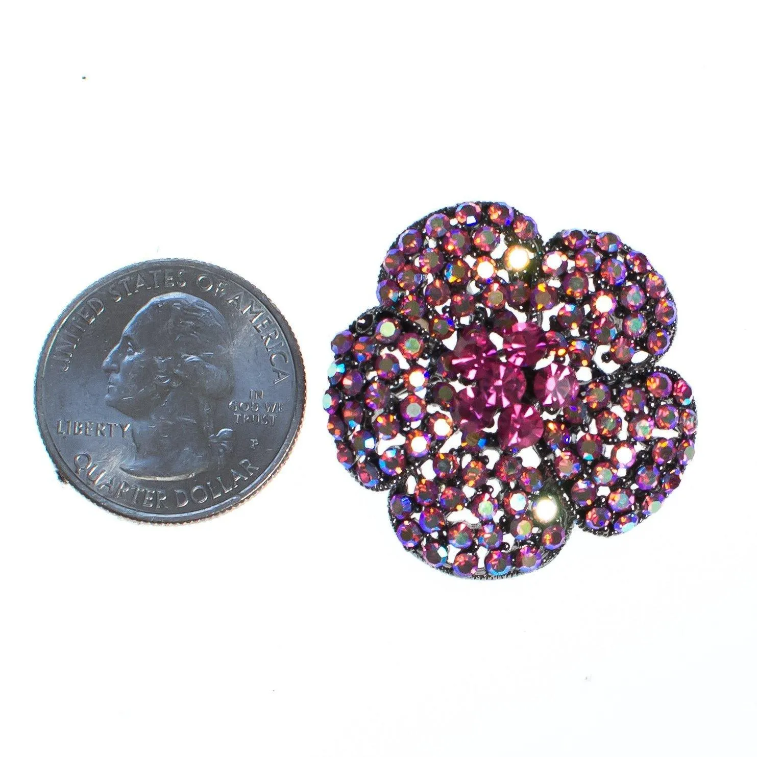 Vintage Pink Rhinestone Flower Brooch
