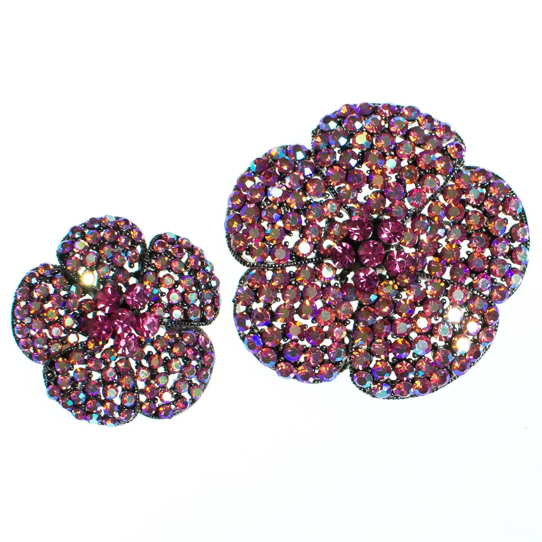 Vintage Pink Rhinestone Flower Brooch