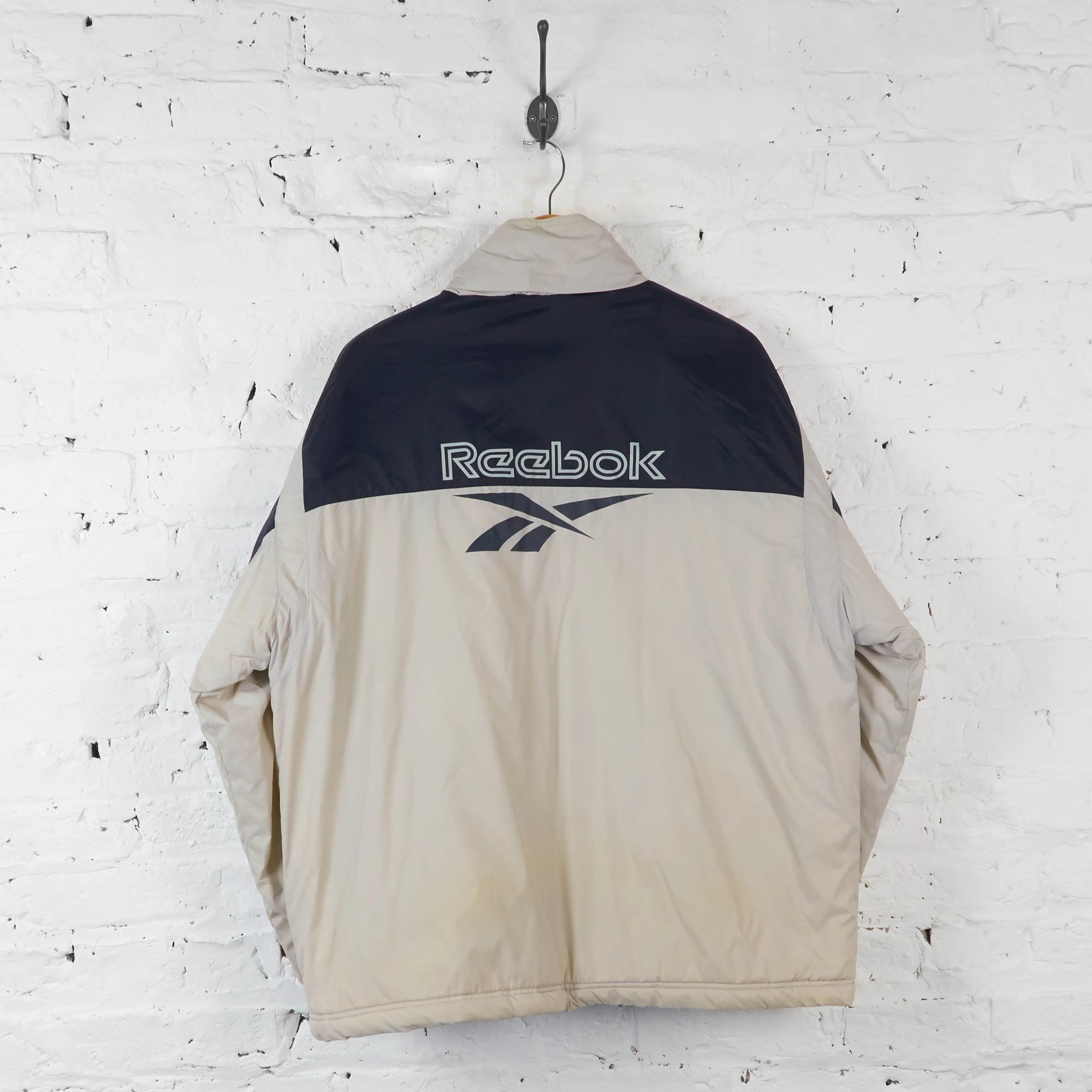 Vintage Reebok Puffer Coat - Beige/Blue - XS