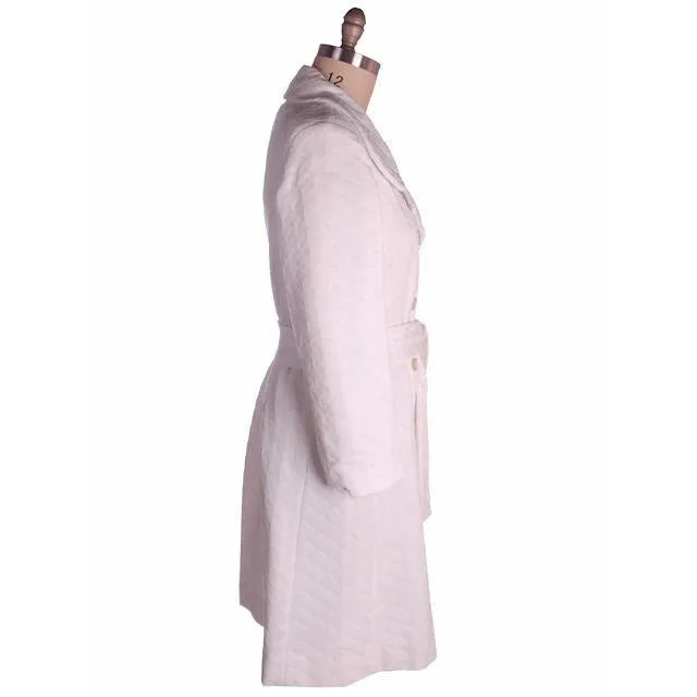 Vintage Textured White Poly Knit Trench Coat 1970s 44-42-52