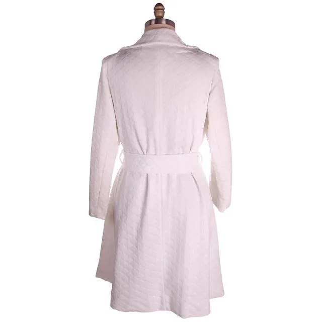 Vintage Textured White Poly Knit Trench Coat 1970s 44-42-52