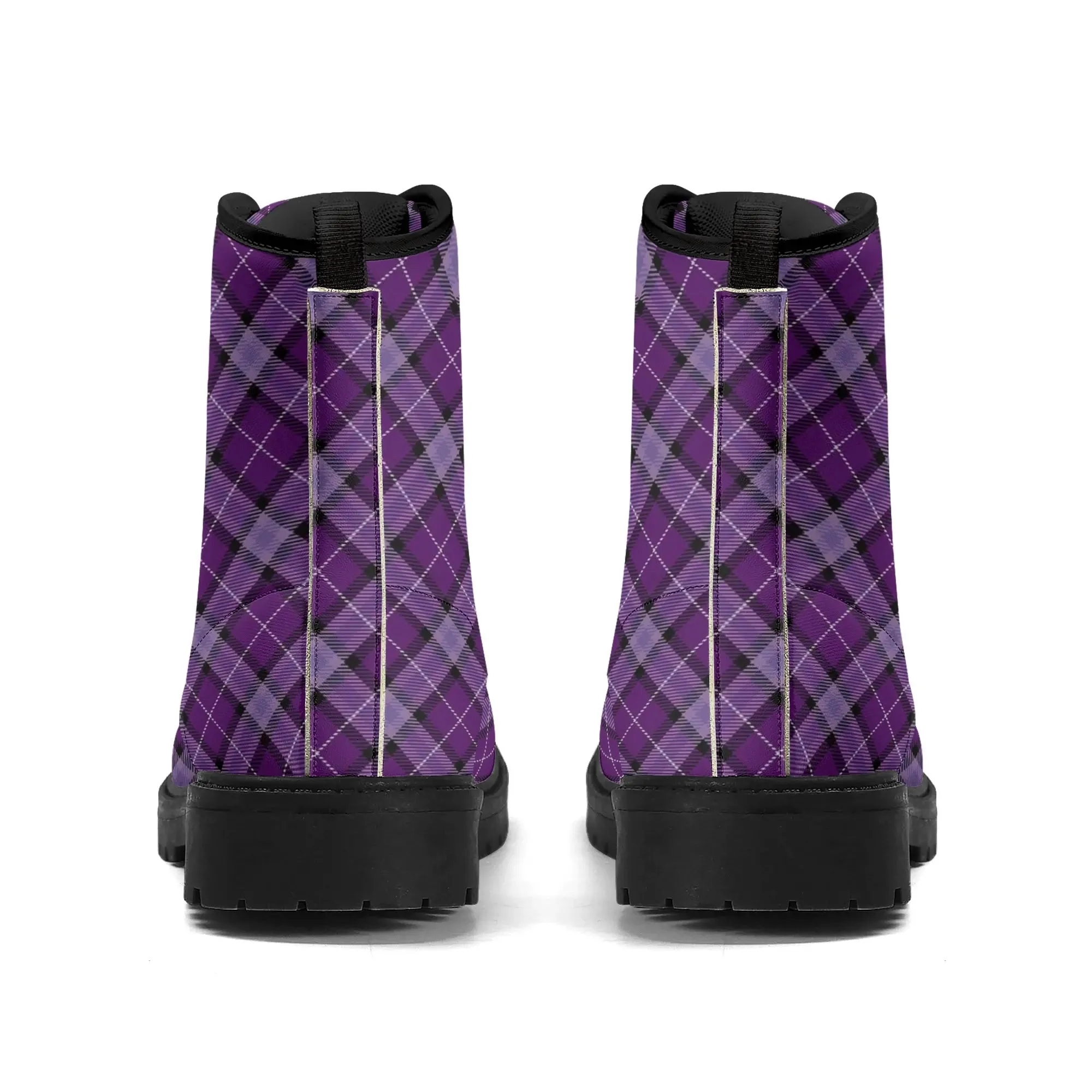 Violet Purple Plaid  Womens Vegan Combat Boots