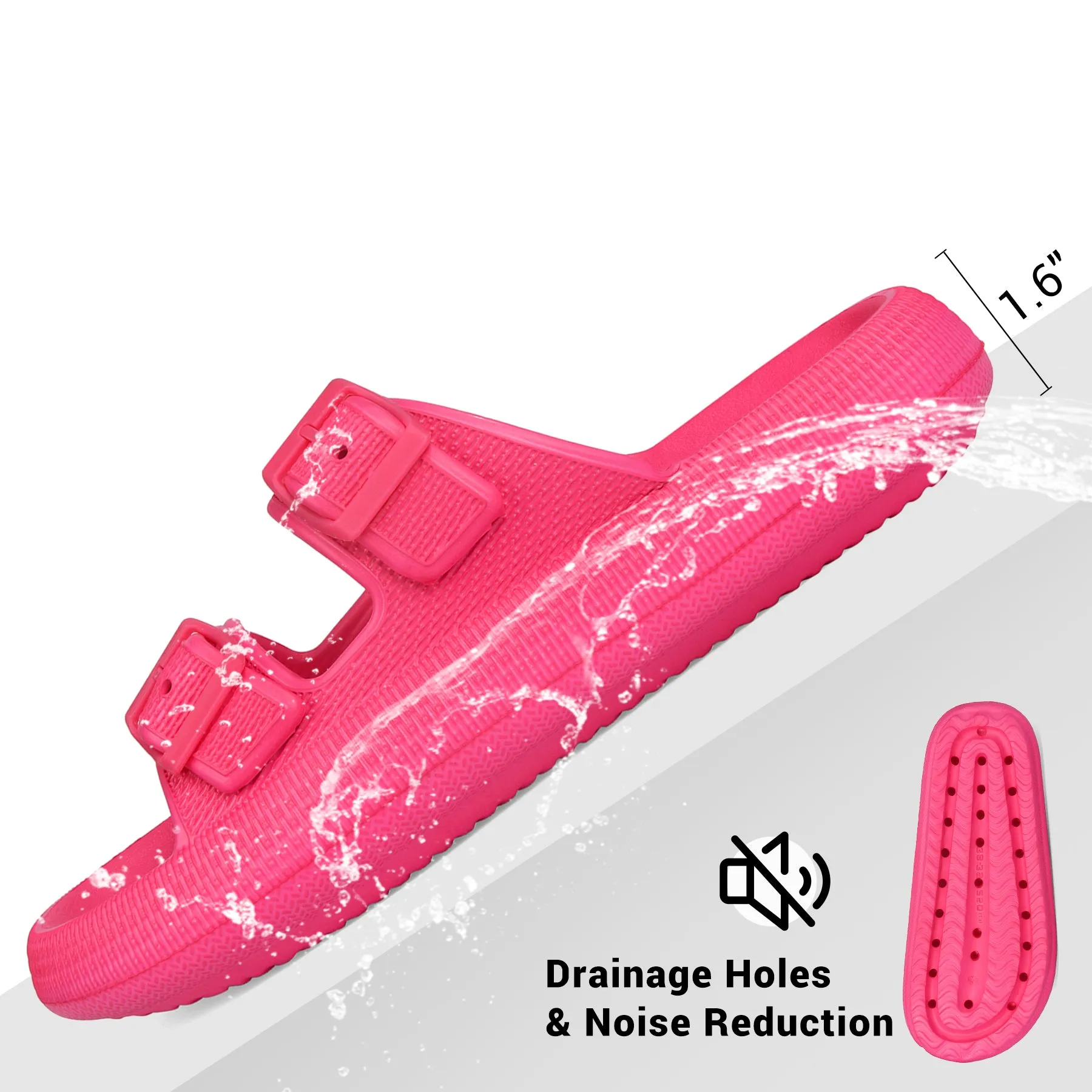 VONMAY Slides Sandals for Women and Men Sandals Soft Thick Sole Adjustable Pillow Sandals with Double Buckle
