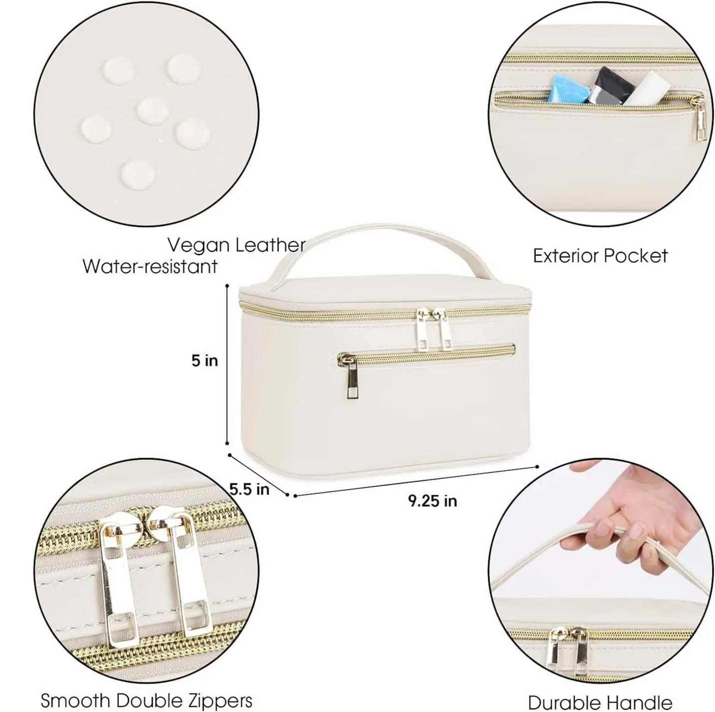 Wandering Nature Makeup Bag, Travel Make Up Organizer Cosmetic Brush Bags Case for Women in Vegan Leather, Milky White, Patent Pending