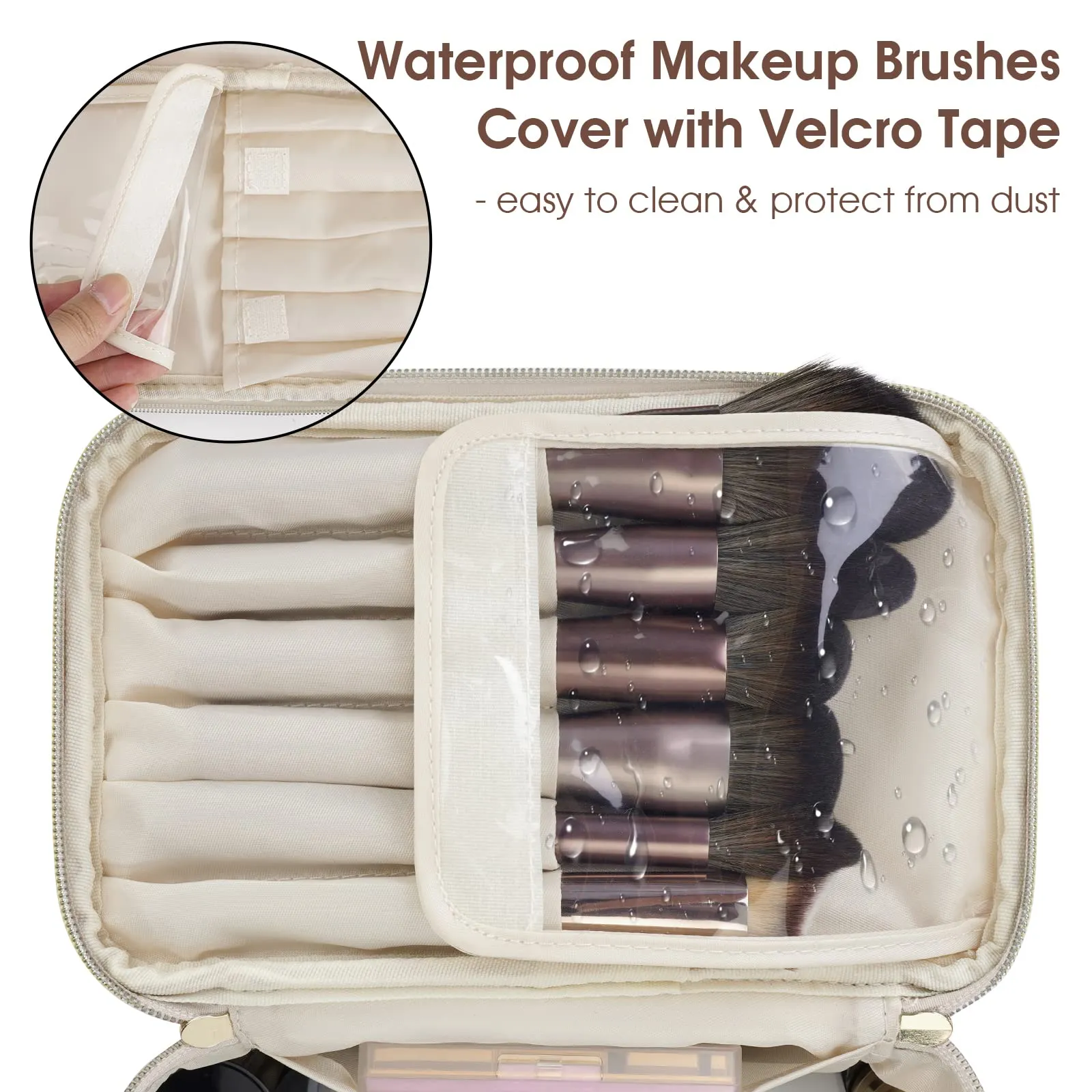 Wandering Nature Makeup Bag, Travel Make Up Organizer Cosmetic Brush Bags Case for Women in Vegan Leather, Milky White, Patent Pending
