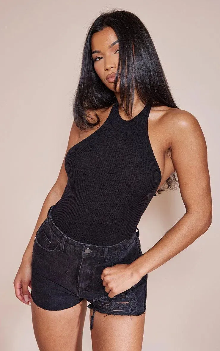 Washed Black Ripped Denim Mom Shorts