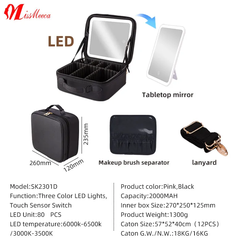 Waterproof Portable Travel Cosmetic Bags cosmetic makeup bags With Led Makeup Mirror