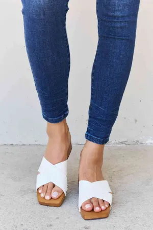 Weeboo Step Into Summer Criss Cross Wooden Clog Mule in White Sandals