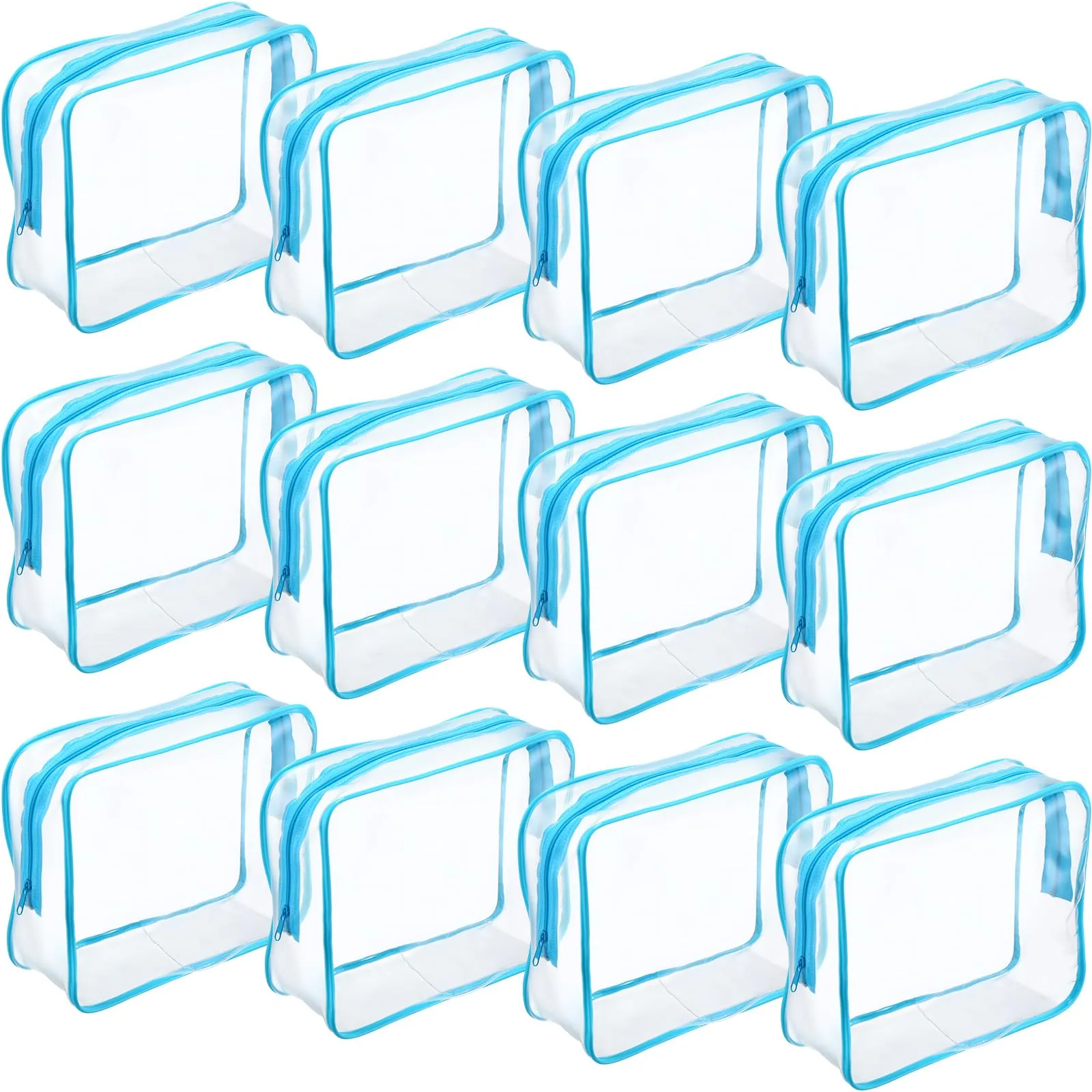 Weewooday 12 Pieces Clear Makeup Bags Cosmetic Storage Bags PVC Zipper Pouches Travel Waterproof Makeup Plastic Case for Women Organizing Toiletries Traveling Bathroom(Large,Blue)