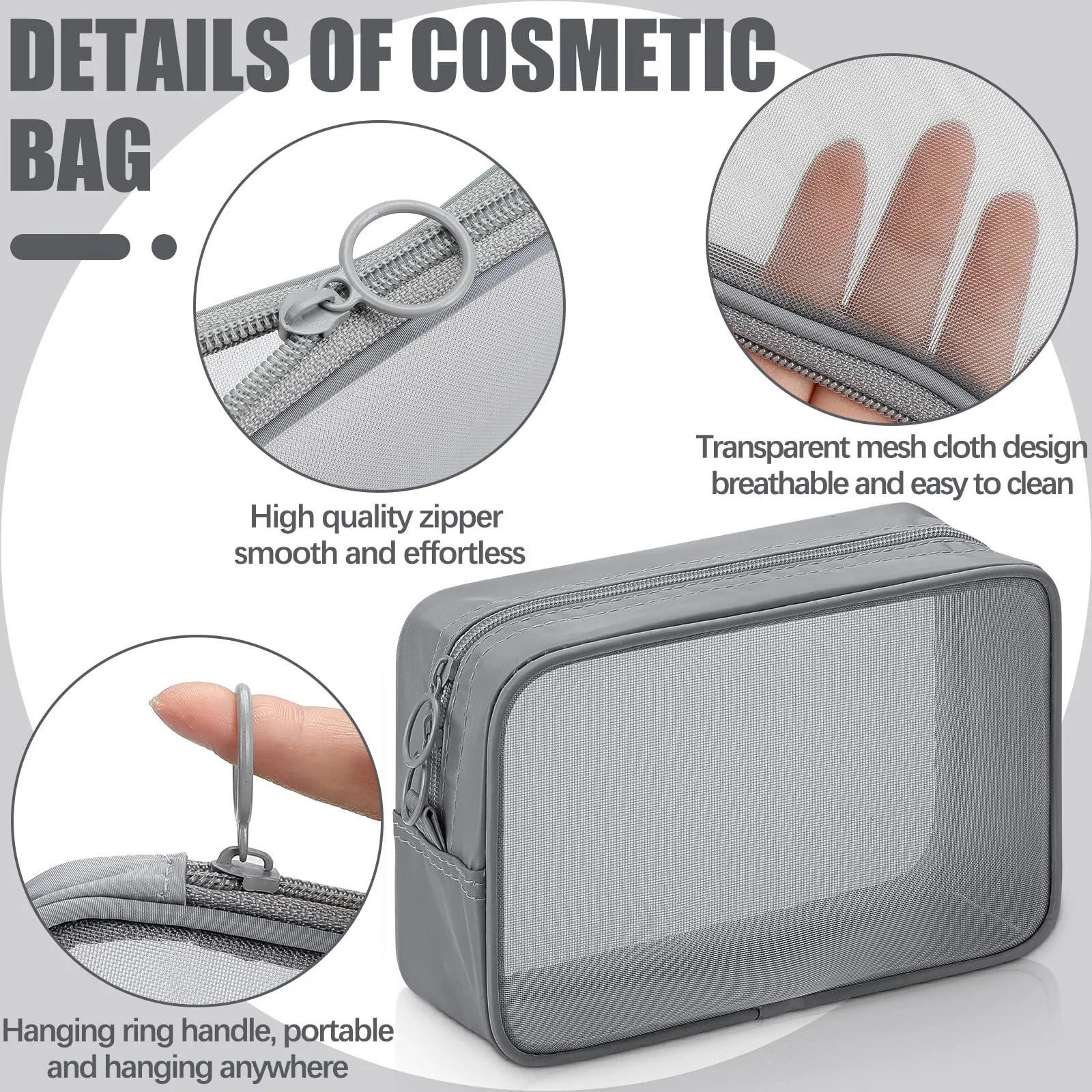 Weewooday 4 Pcs Mesh Makeup Bag Mesh Cosmetic Bag Travel Toiletry Pouch with Zipper Mini Makeup Cosmetic Purse for Daily Accessory(Small, Large, Medium,Gray)