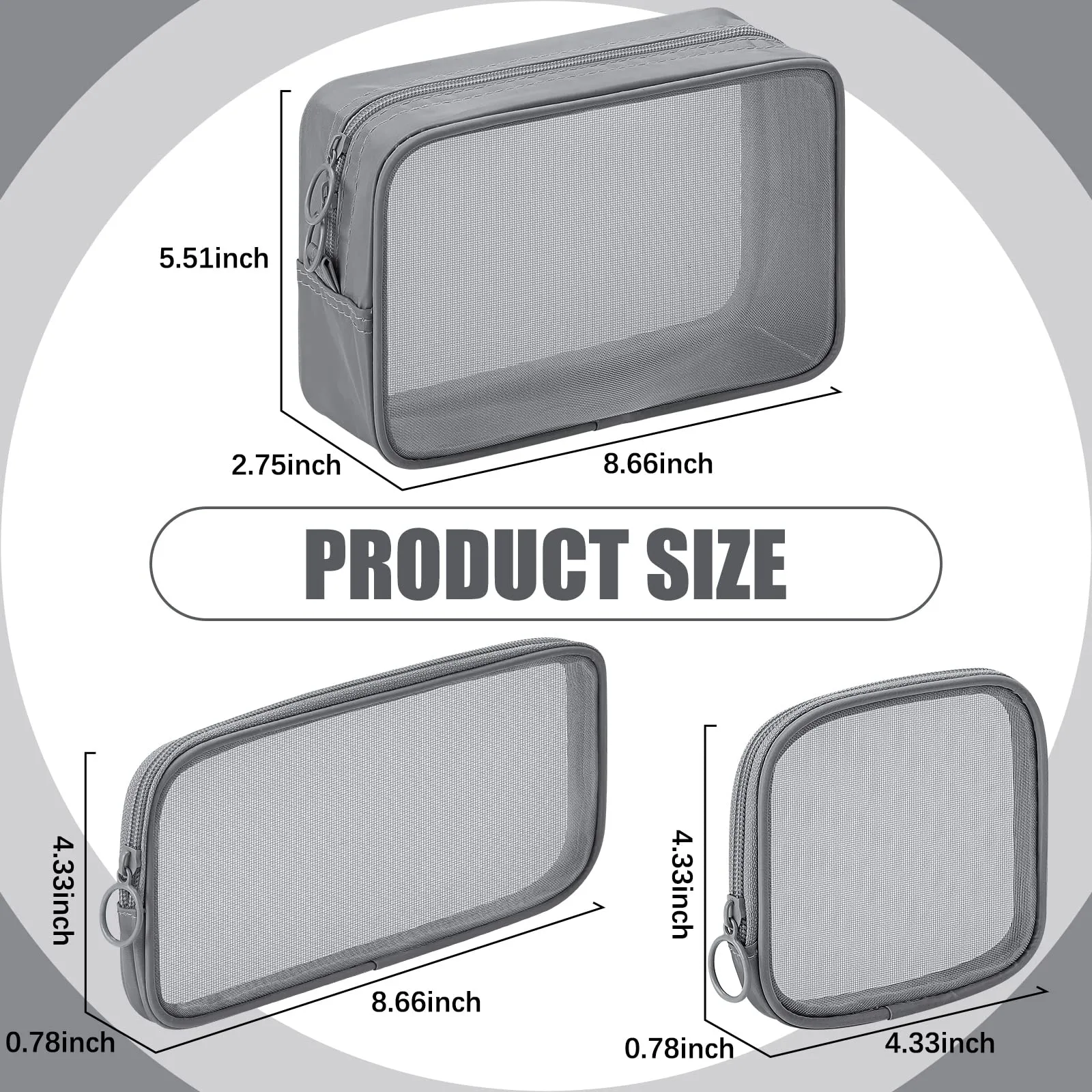 Weewooday 4 Pcs Mesh Makeup Bag Mesh Cosmetic Bag Travel Toiletry Pouch with Zipper Mini Makeup Cosmetic Purse for Daily Accessory(Small, Large, Medium,Gray)