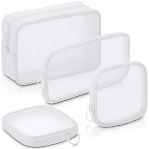 Weewooday 4 Pcs Mesh Makeup Bag Mesh Cosmetic Bag Travel Toiletry Pouch with Zipper Mini Makeup Cosmetic Purse for Daily Accessory(Small, Large, Medium,White)