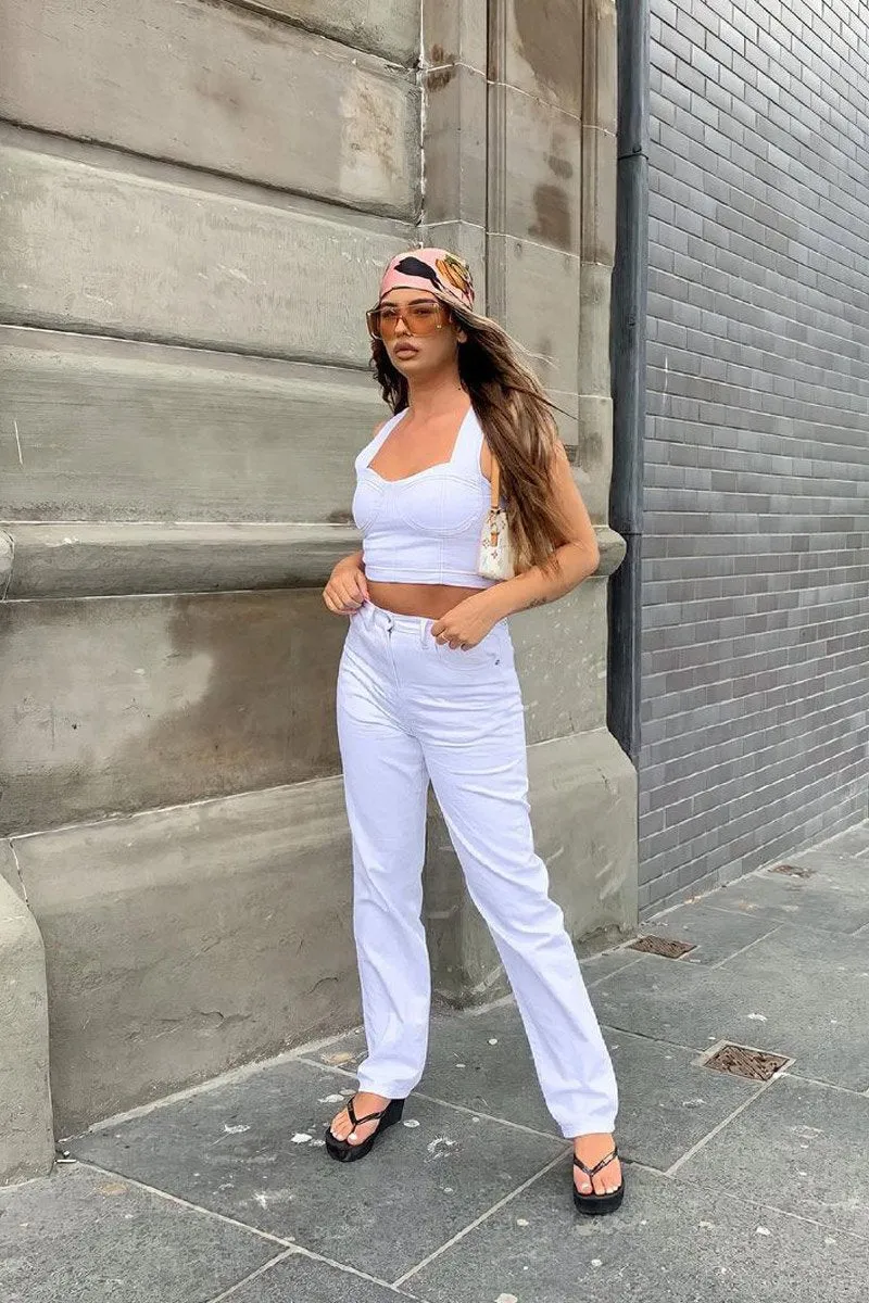 White Denim Extra Long Straight Leg Jeans - Blaise