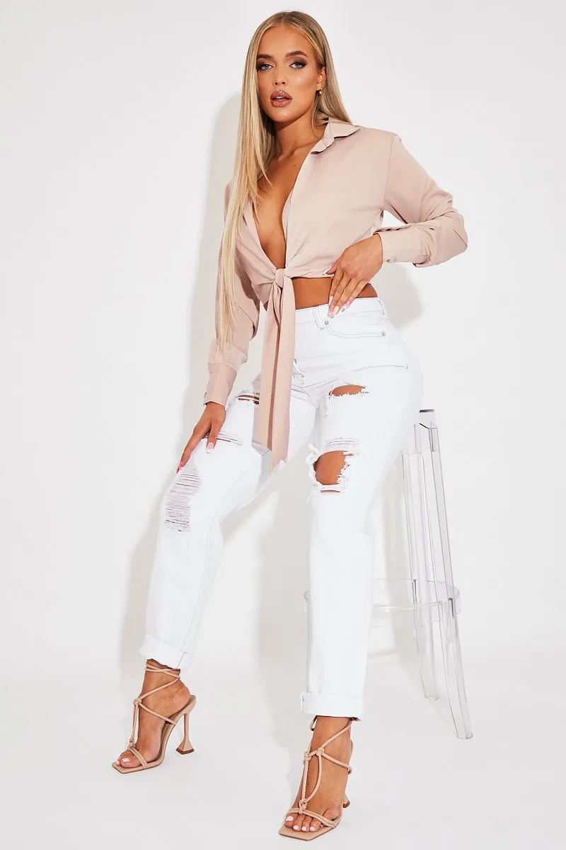White Extremely Ripped Denim Mom Jeans - Ellynor