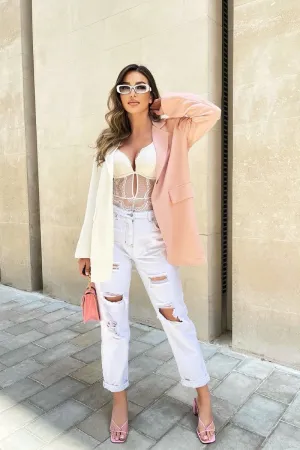White Extremely Ripped Denim Mom Jeans - Ellynor