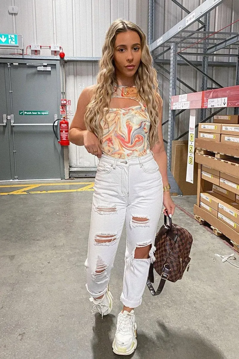 White Extremely Ripped Denim Mom Jeans - Ellynor