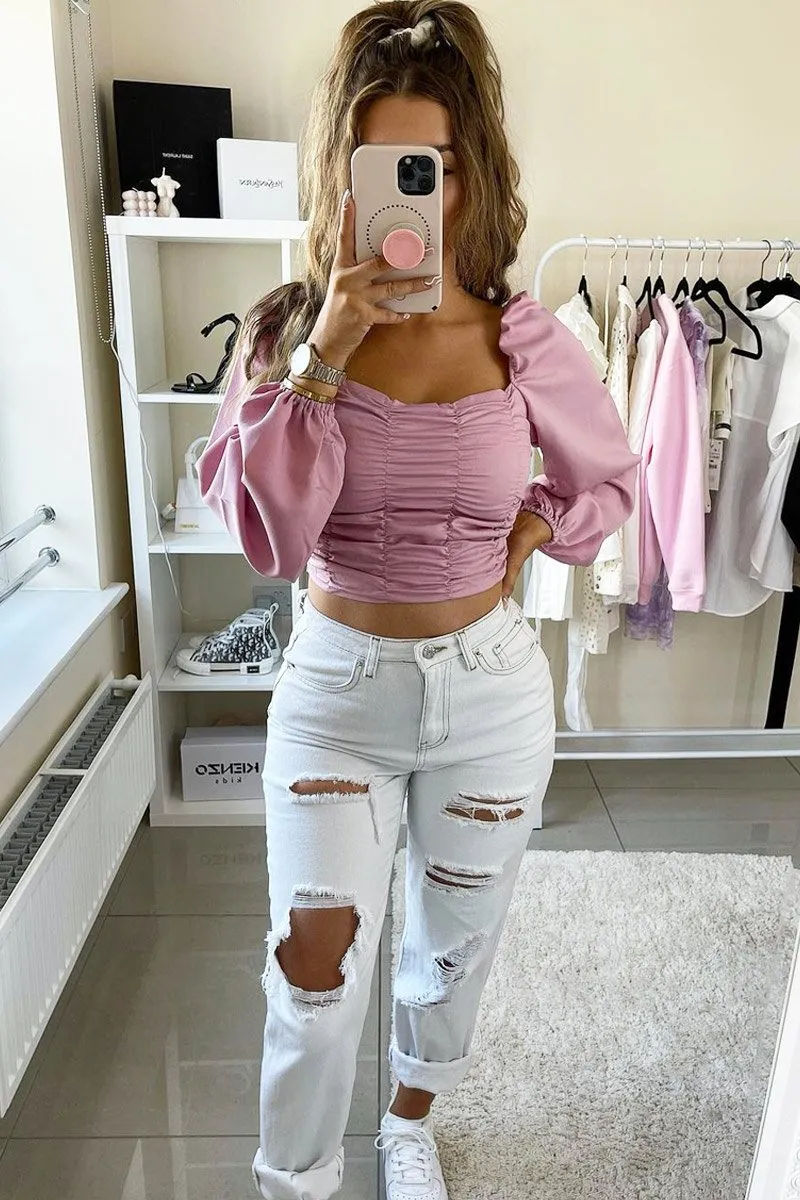 White Extremely Ripped Denim Mom Jeans - Ellynor