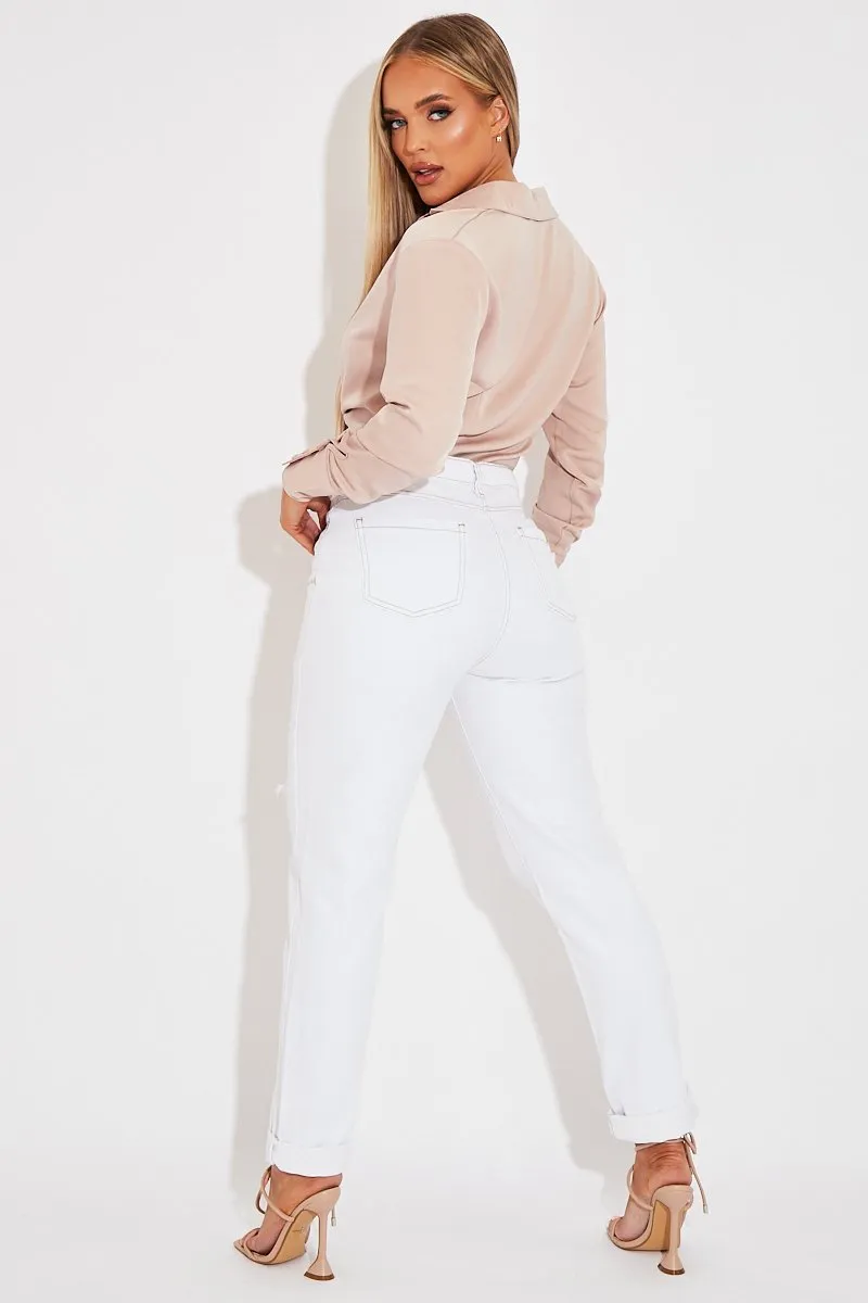 White Extremely Ripped Denim Mom Jeans - Ellynor