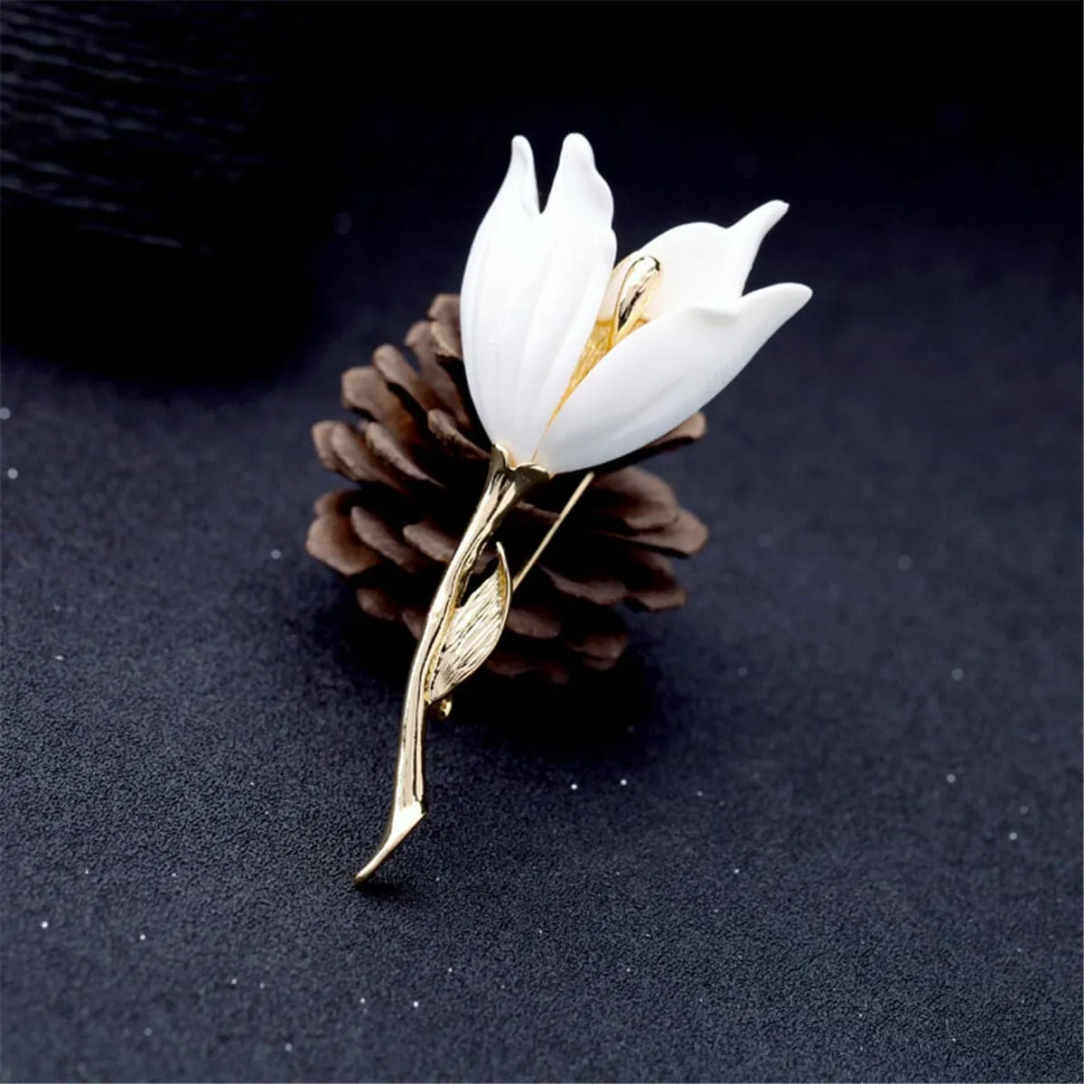White Resin & 18K Gold-Plated Lily Brooch