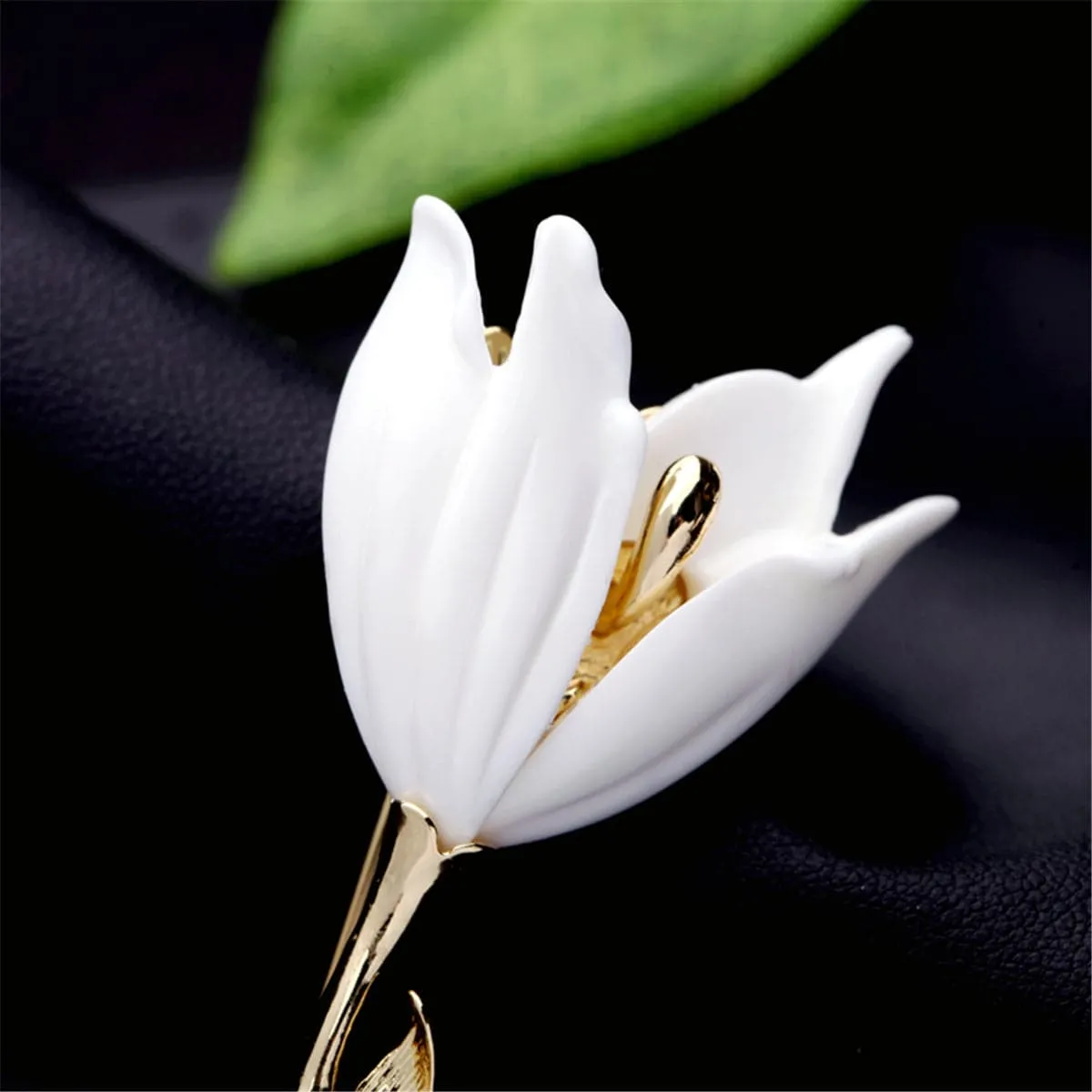 White Resin & 18K Gold-Plated Lily Brooch