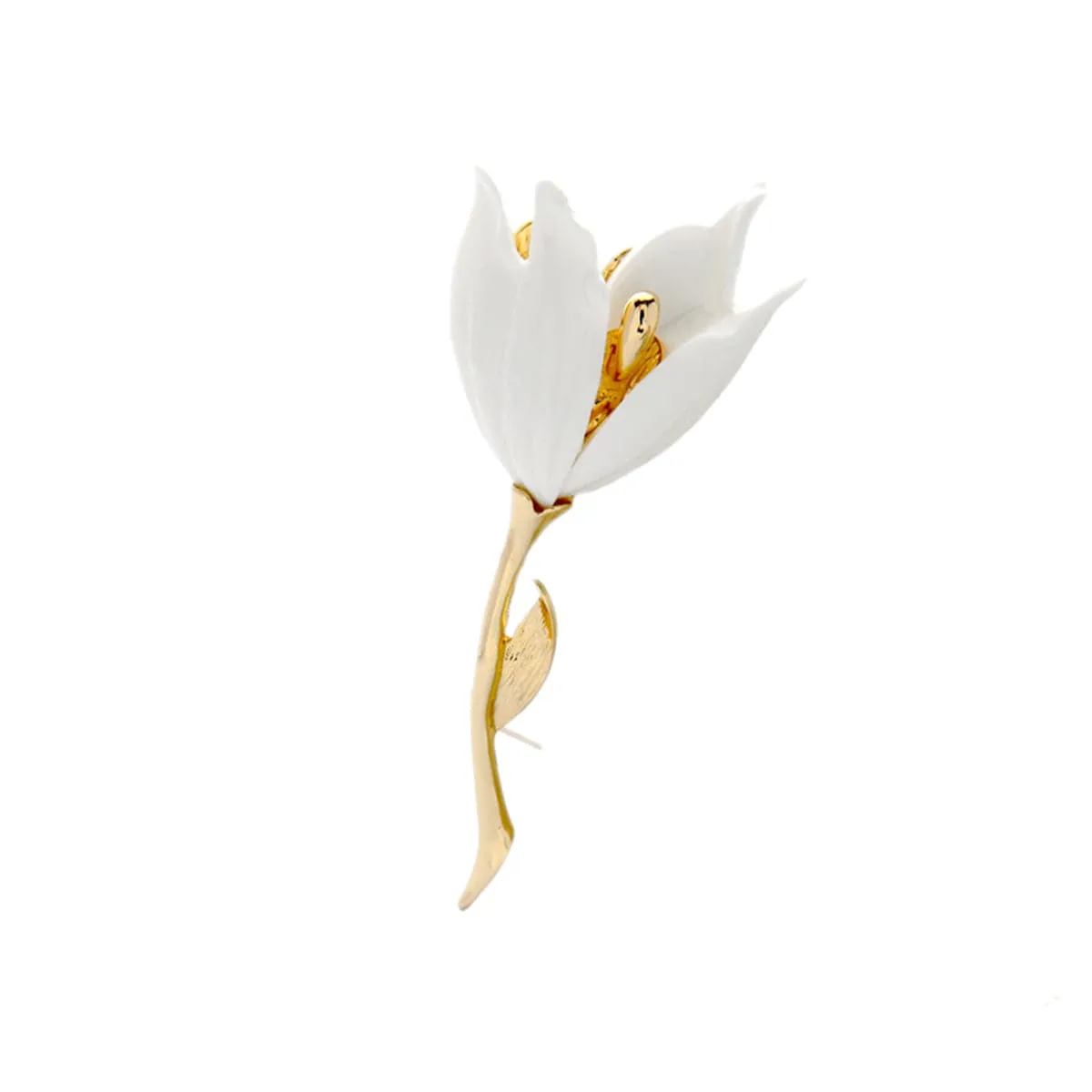 White Resin & 18K Gold-Plated Lily Brooch