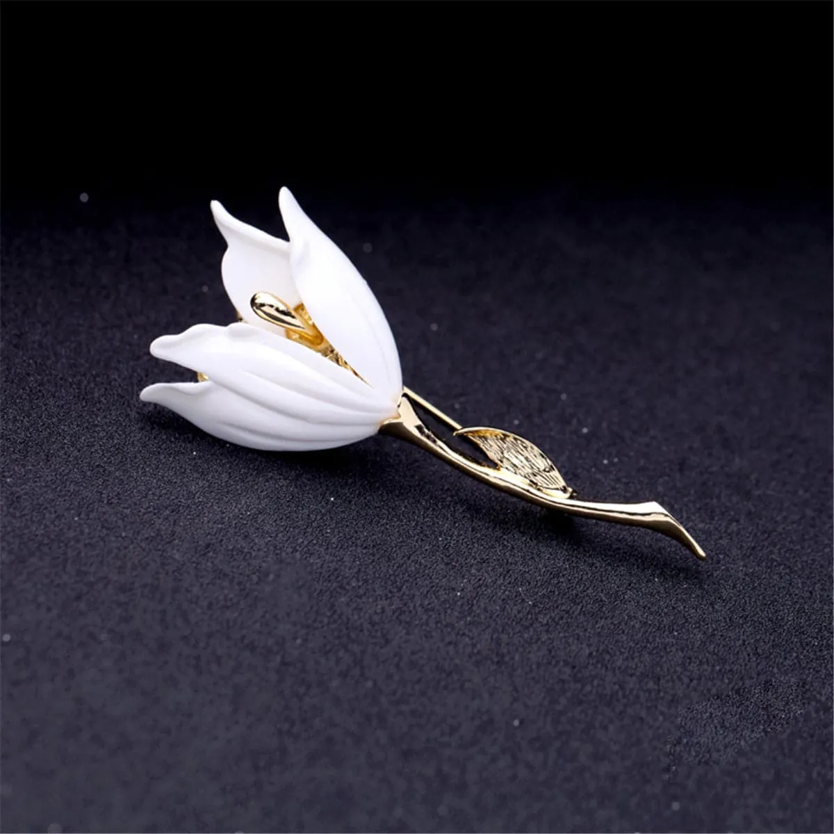 White Resin & 18K Gold-Plated Lily Brooch