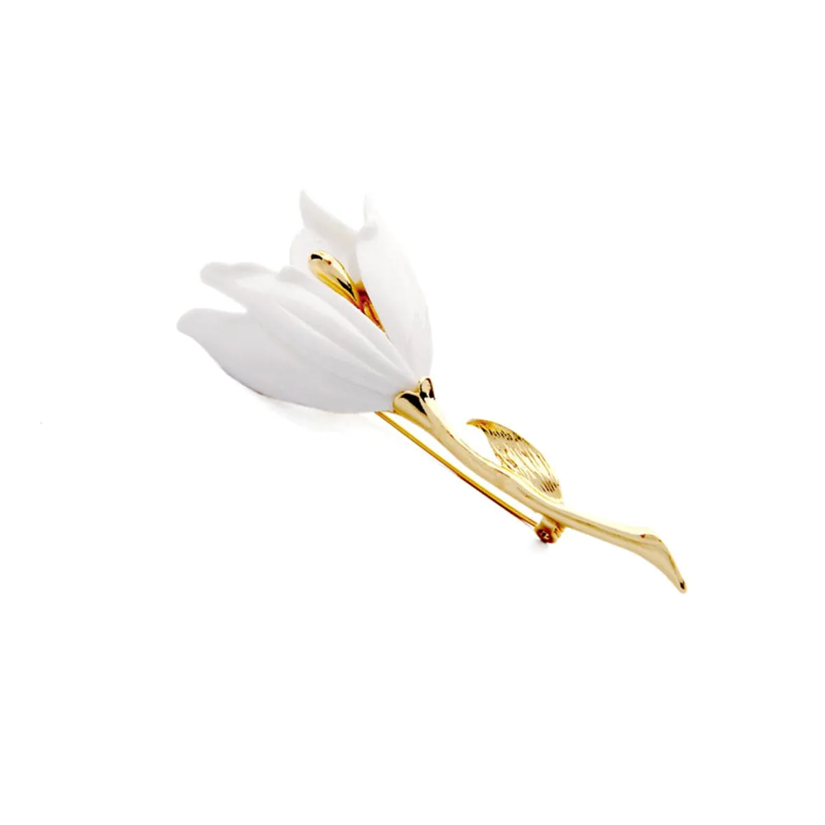 White Resin & 18K Gold-Plated Lily Brooch
