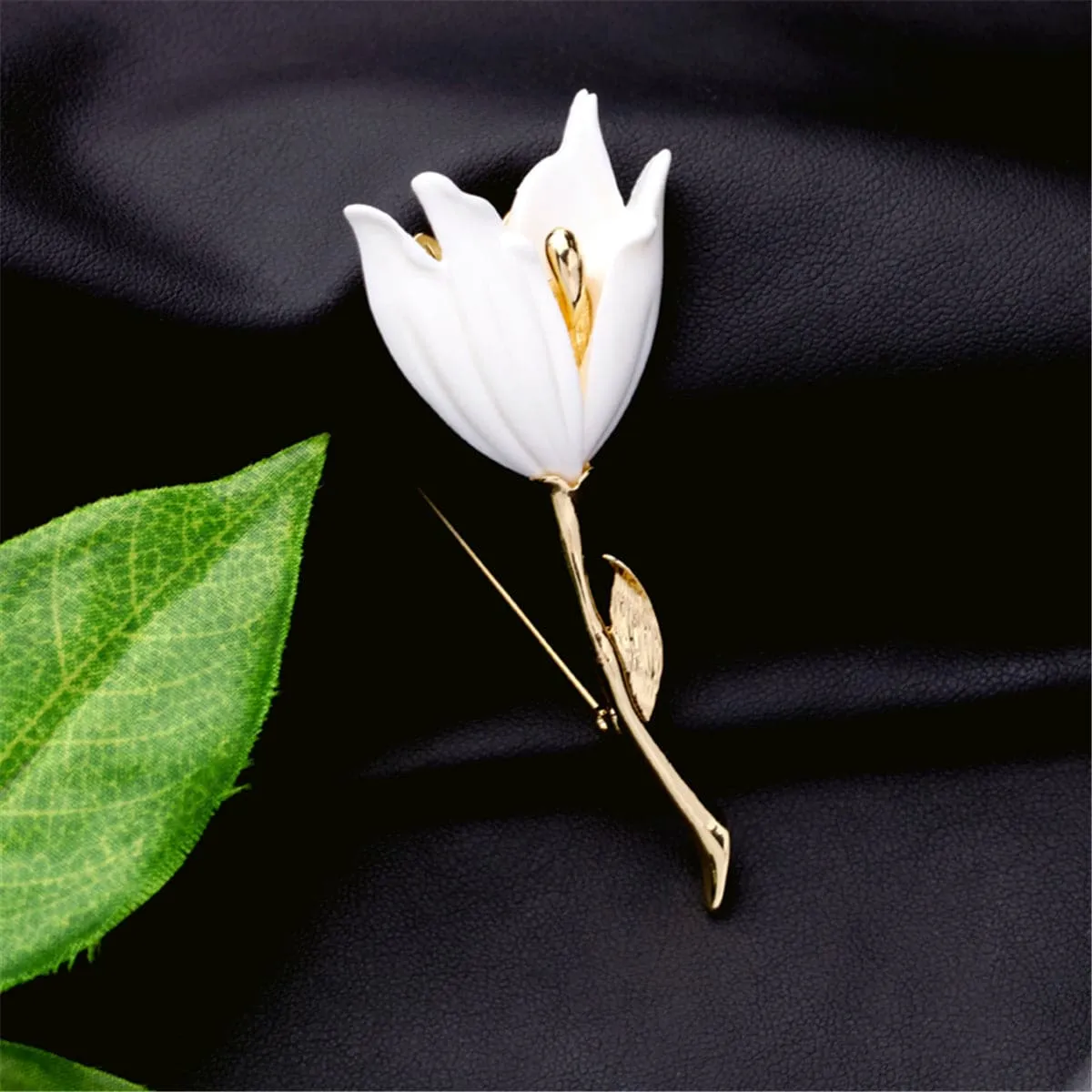 White Resin & 18K Gold-Plated Lily Brooch