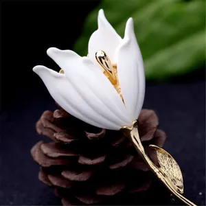 White Resin & 18K Gold-Plated Lily Brooch