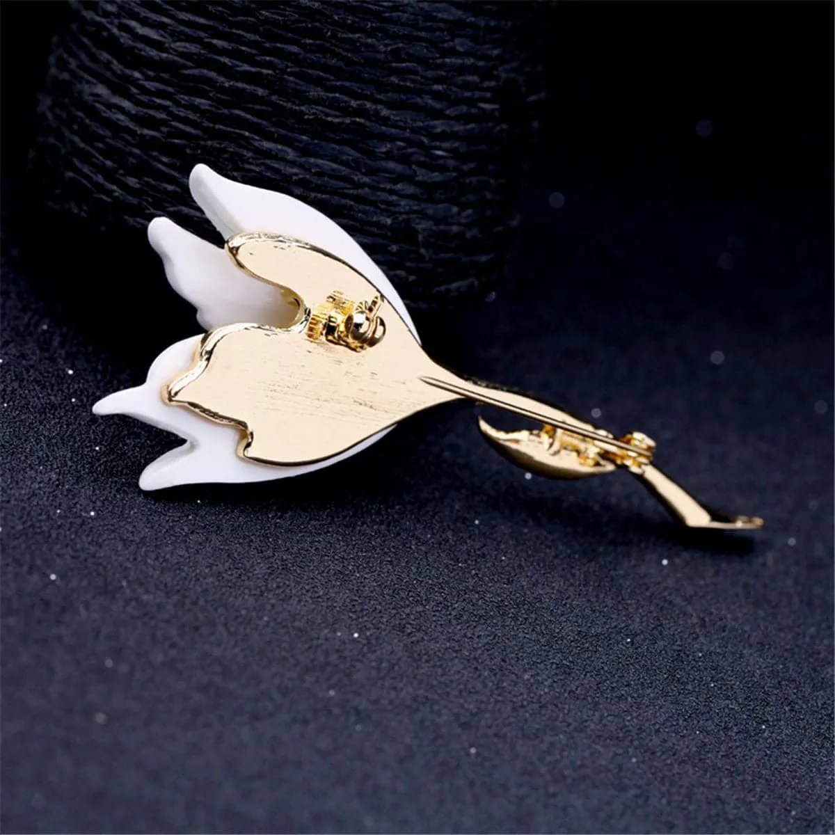White Resin & 18K Gold-Plated Lily Brooch