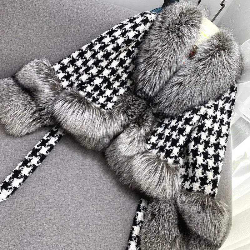 Women Luxury Fur Coats Winter Fashion Lattice Coats Real Fox Fur Jackets