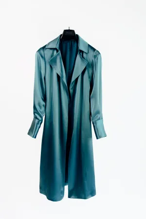 Women - Miami Mint Blue Silk Trench Coat