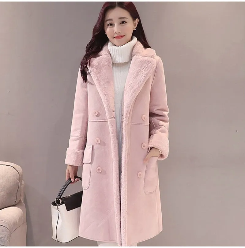 Women Suede Fur Coat Thick Warm Faux Sheepskin Long Jacket Female Overcoat 2019 Winter Fashion Solid Trench Coats Drop Shipping