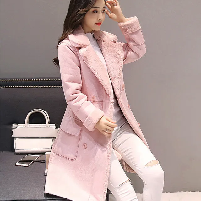 Women Suede Fur Coat Thick Warm Faux Sheepskin Long Jacket Female Overcoat 2019 Winter Fashion Solid Trench Coats Drop Shipping