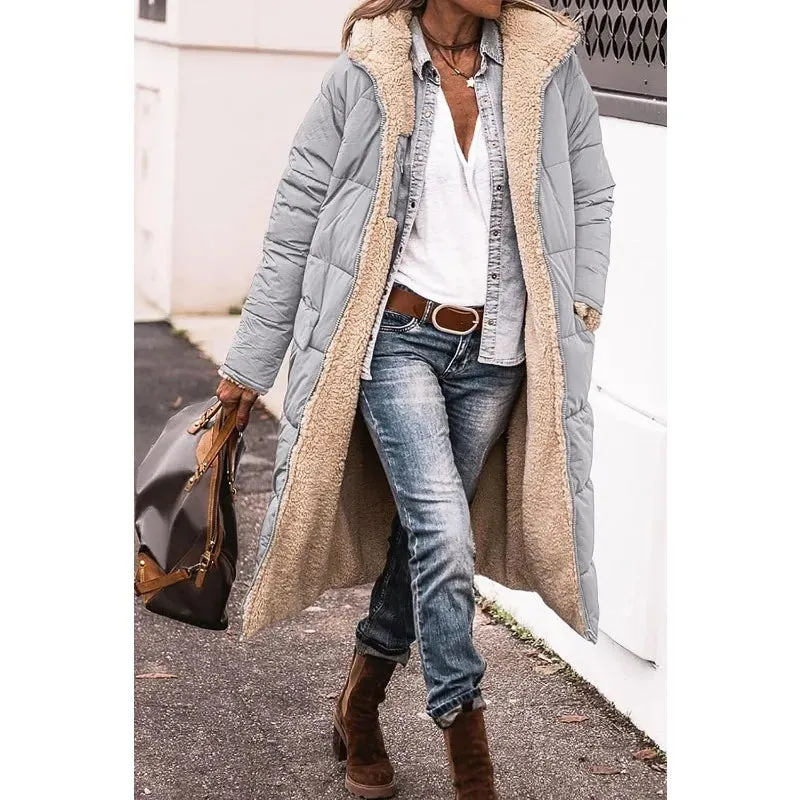 Women's 2023 Warm Winter Coats Reversible Sherpa Fleece Long Hooded Puffer Jackets Outerwear