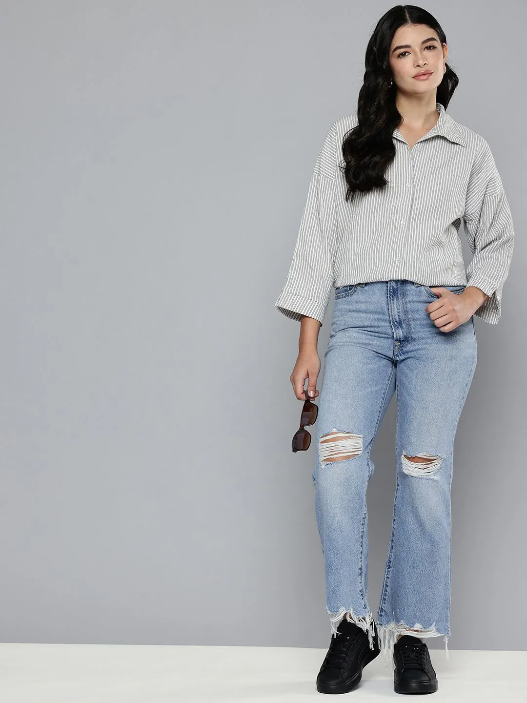 Women's Blue Bootcut Fit High Rise Jeans