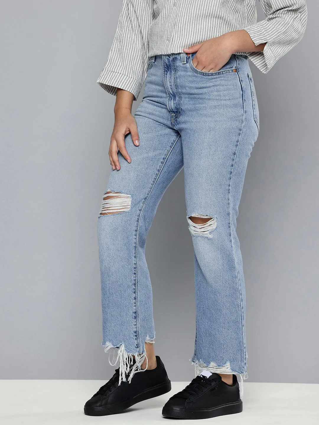 Women's Blue Bootcut Fit High Rise Jeans