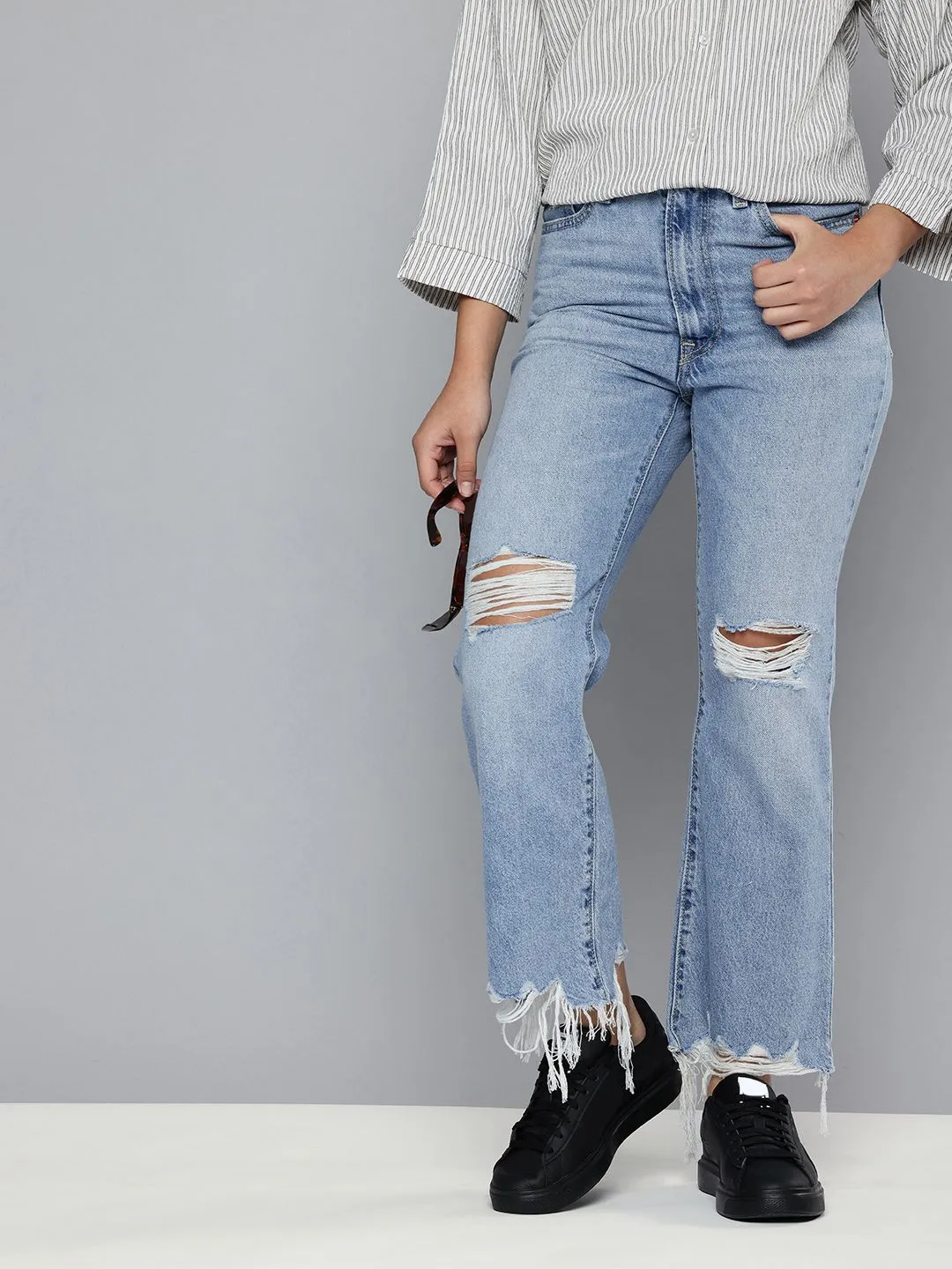 Women's Blue Bootcut Fit High Rise Jeans