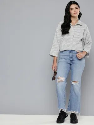 Women's Blue Bootcut Fit High Rise Jeans