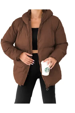 Women's Brown Hooded Inflatable Coat