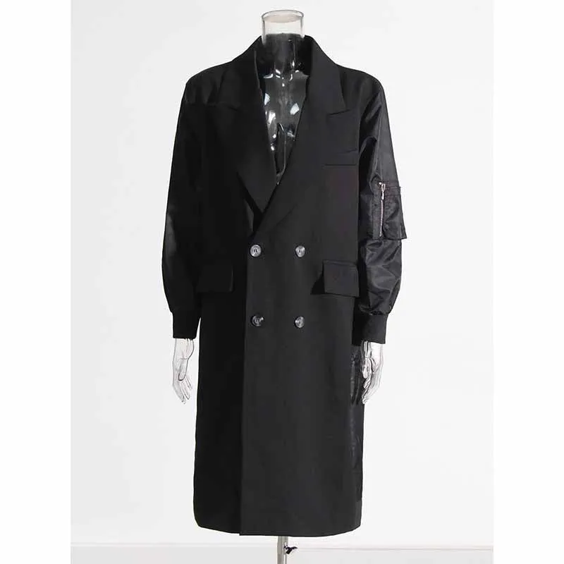 Women's Contrast Sleeve Paulah Coat Color-Spliced Long Trench Coat  Long windbreaker Jacket