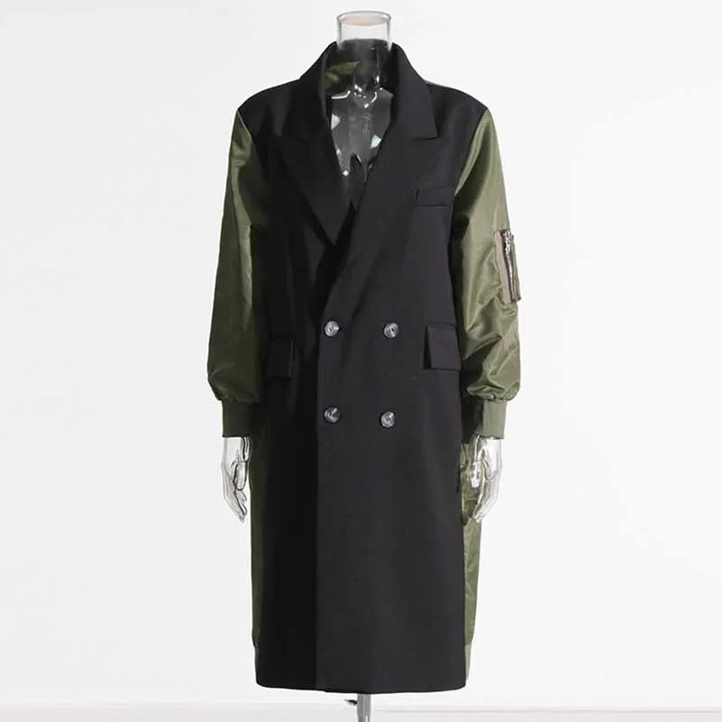 Women's Contrast Sleeve Paulah Coat Color-Spliced Long Trench Coat  Long windbreaker Jacket