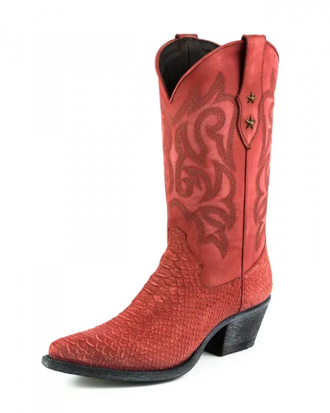 Women's Cowboy Country Western Boots Handmade Washed Red Leather 2524 
