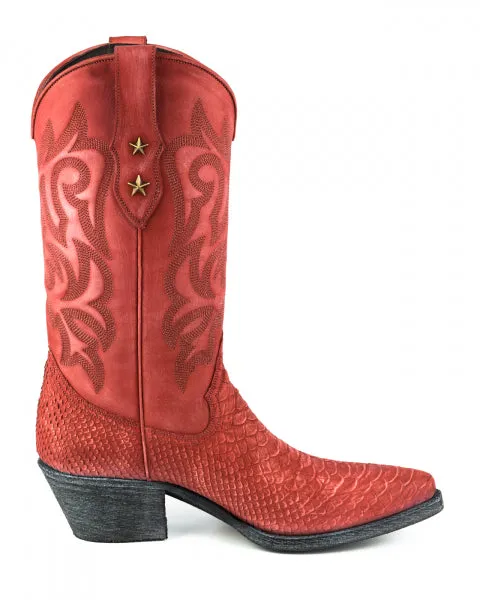Women's Cowboy Country Western Boots Handmade Washed Red Leather 2524 